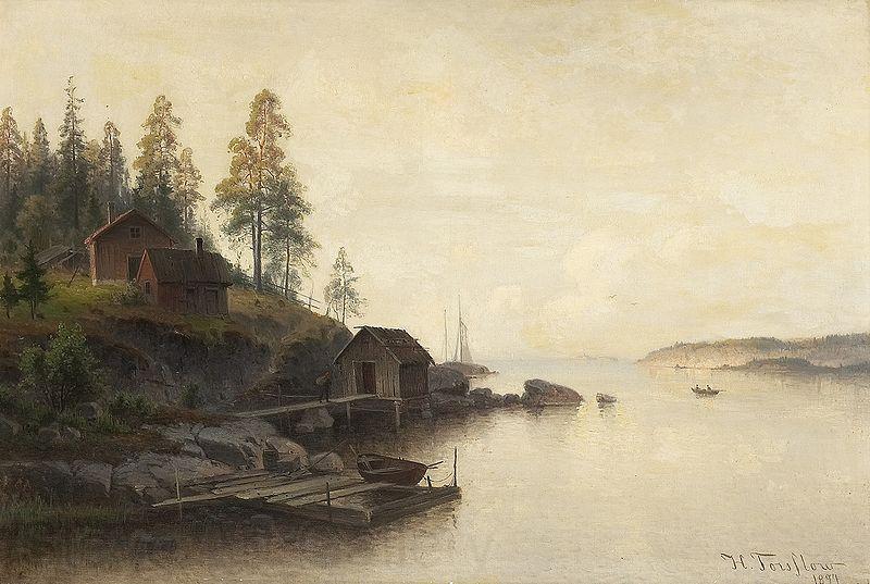 Harald Torsslow Kustlandskap med figurer och stugor Norge oil painting art